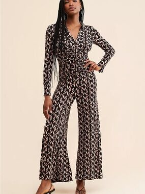 Free People Shayla Long Sleeve Wide Leg Brown Jumpsuit Size Small